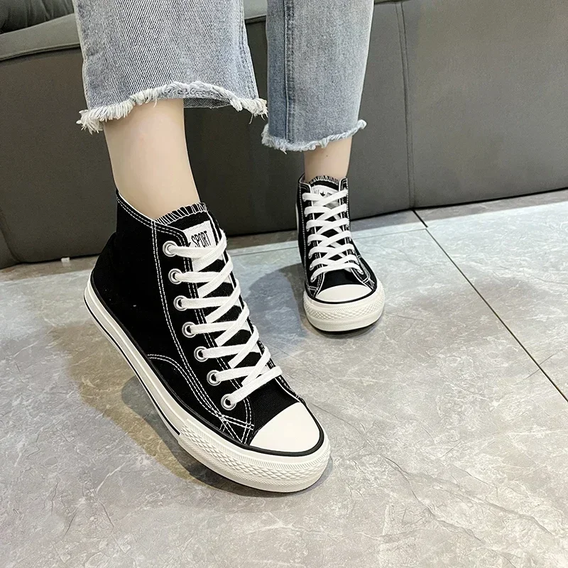 Spring BRAND Women's High Top Canvas Shoes New Fashion Lace Up Flat Casual Sneakers for Women Outdoor Women's Platform Shoes