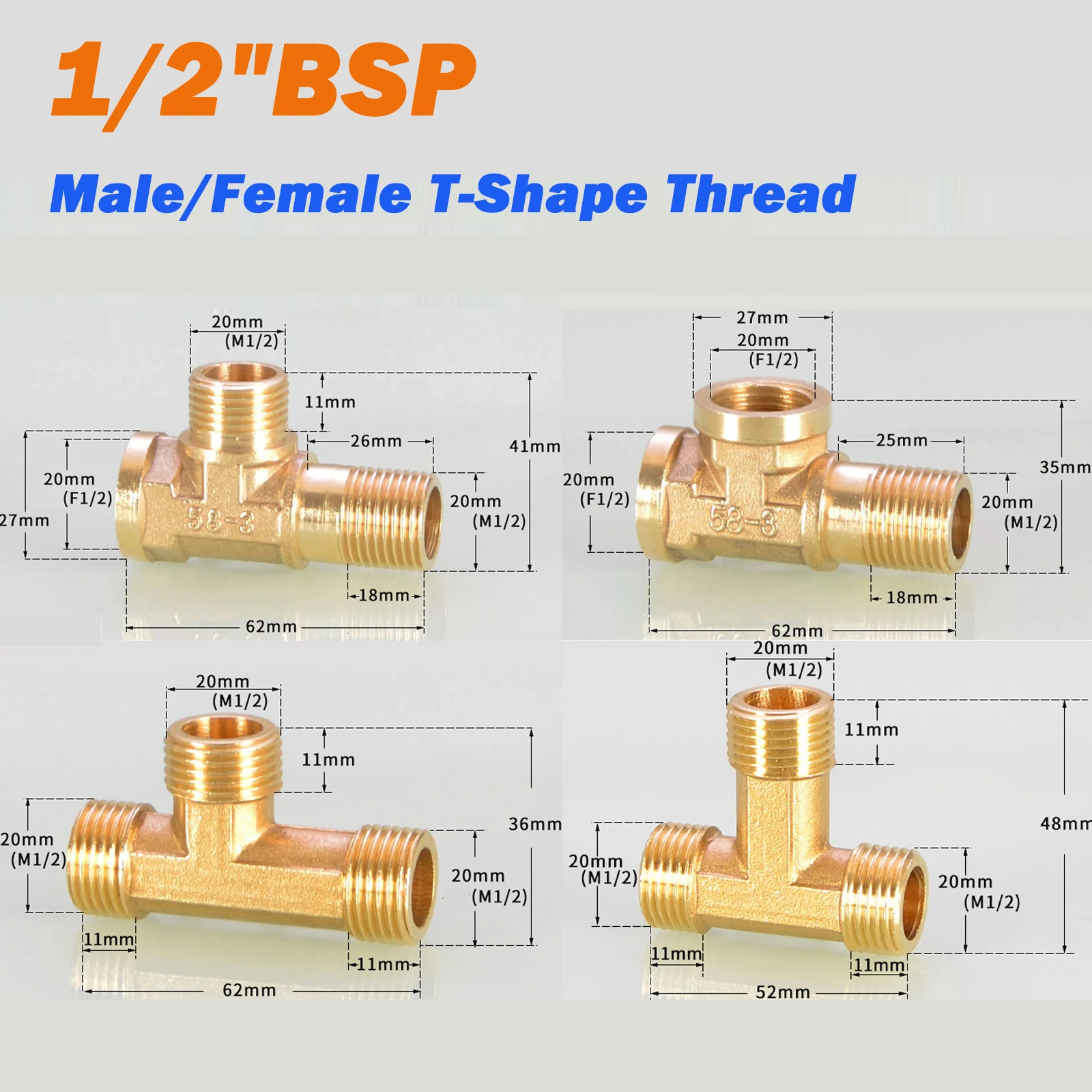 

1/2 "BSP латунные фитинги для труб «папа»/мама Т-образный тройник с равной резьбой, фитинги для труб, трубки