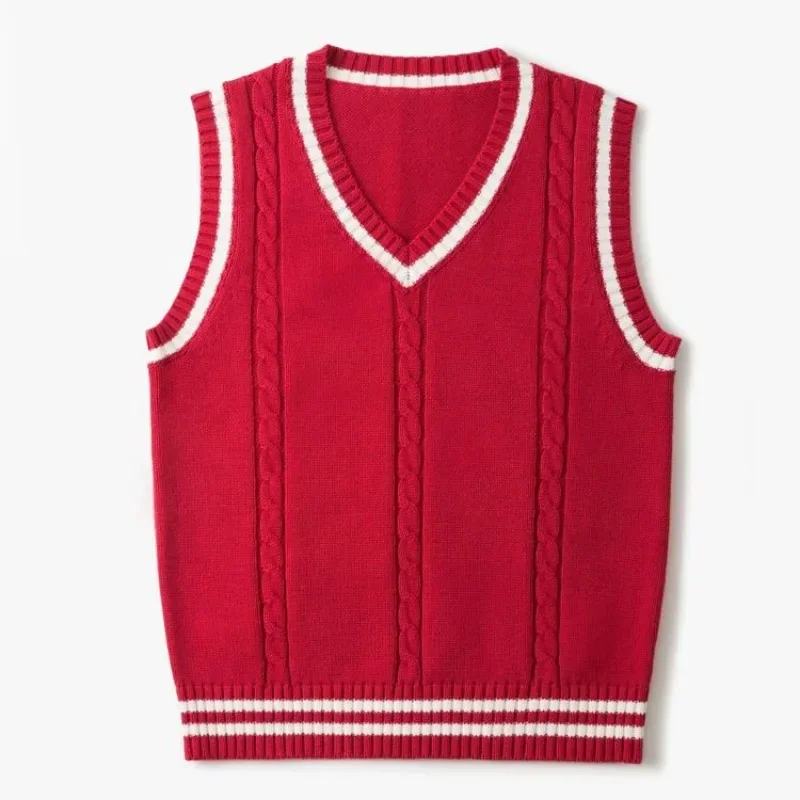 

Striped White Knitted Sweaters for Men Blue Sleeveless Man Clothes Red V Neck Vest Sweat-shirt Cigaret Cotton F579