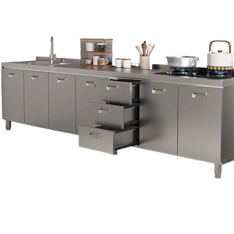 304 integral stainless steel kitchen cabinets installation-free thickened stove lockers cupboards simple integrated cabinets