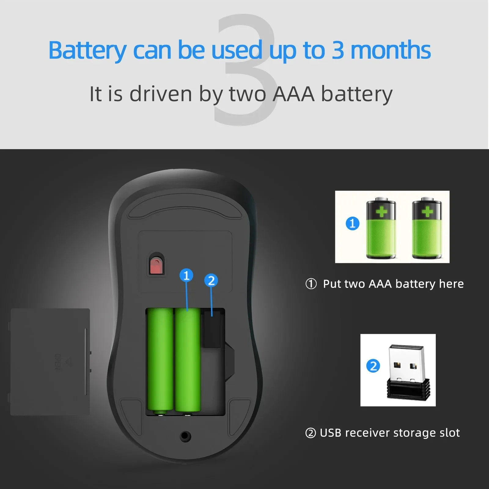 Mouse nirkabel USB optik isi ulang untuk PC/Laptop/Macbook Pro dapat disesuaikan 800-1200-1600 DPI Mouse Gaming kantor 2.4GHz