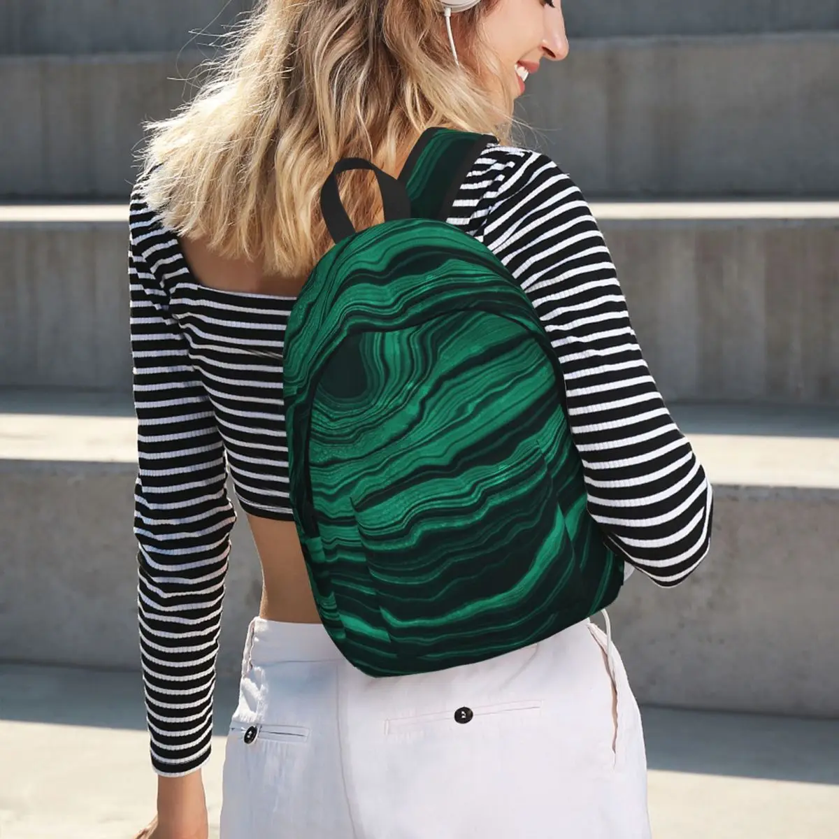 Faux Malachite Green Marble With Light Veins Student Backpack School Bag Hiking Travel Daypack Men Women Bookbag Shoulder Bags