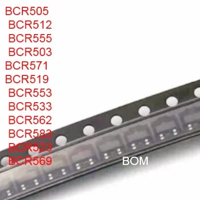 30pcs BCR505 BCR512 BCR555 BCR503 BCR571 BCR519 BCR553 BCR533 BCR562 BCR583 BCR523 BCR569 SOT-23