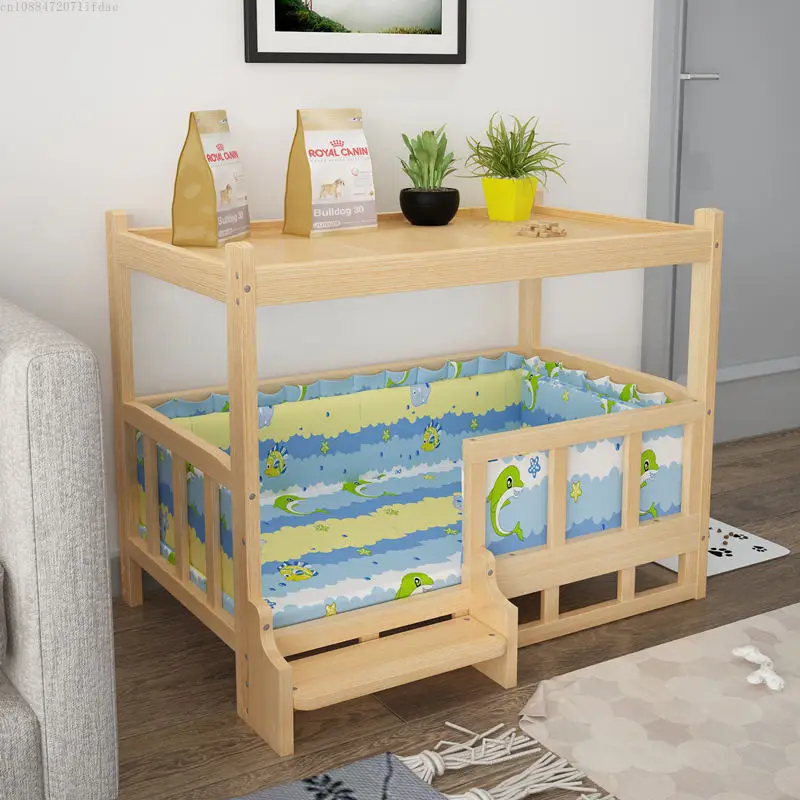 

Двухъярусная домашняя мебель для домашних животных из массива сосны, роскошная деревянная кровать-чердак для домашних животных, спальная кровать для собак, платформа