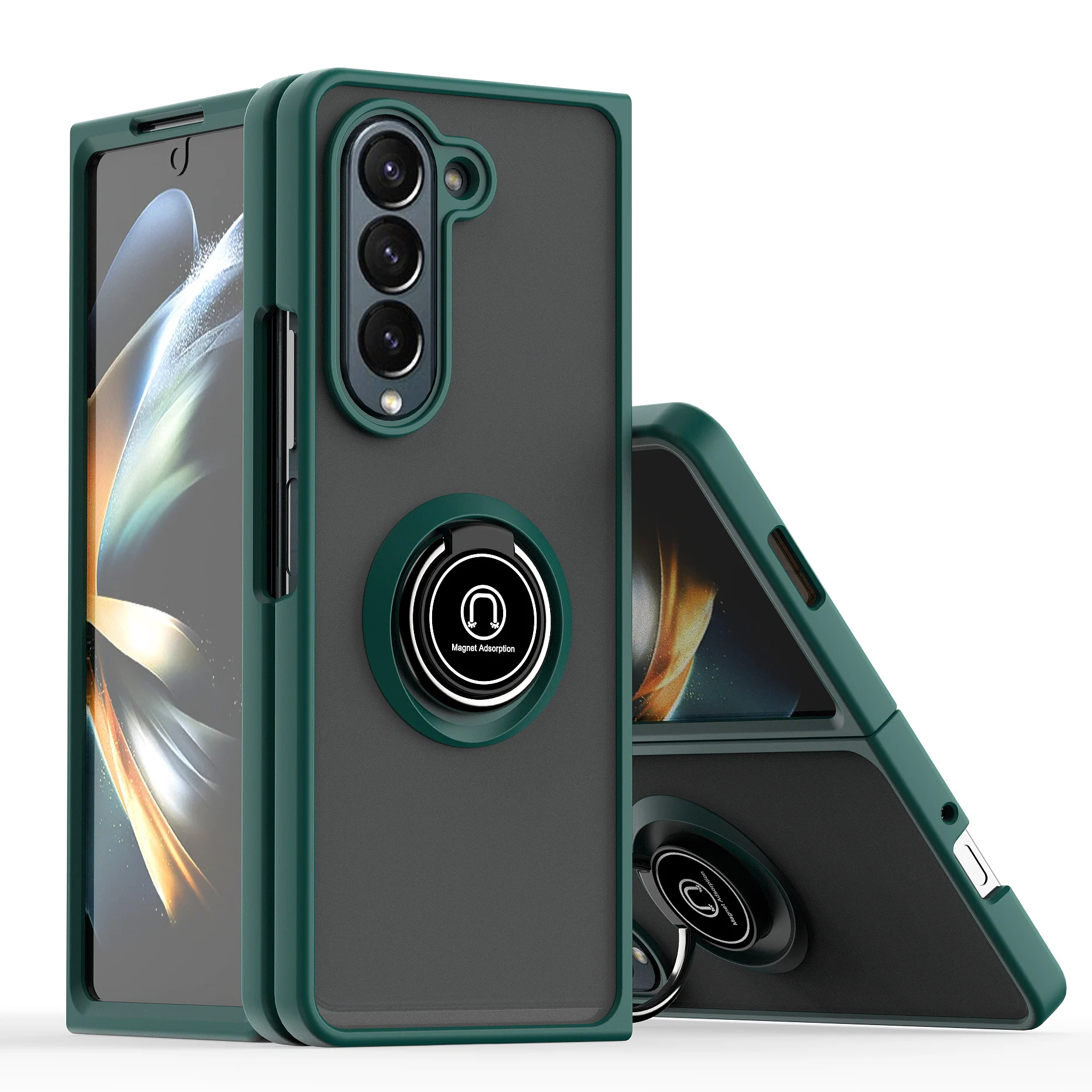 Soft Case for Samsung Galaxy Z Fold 5 Magnetic Car Finger Ring Holder Case Cover for Samsung Galaxy Z Fold 4/Galaxy Z Flod 3