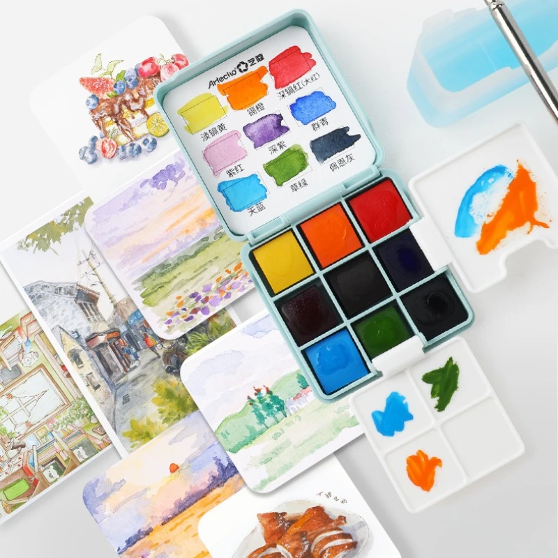 Mini Portable Painting Art Color Palette Set, Small Square Box, Portable Travel Solid Watercolor Pigment Set Painting Supplies