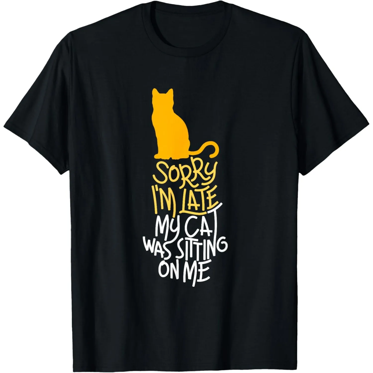 Cat Sitting On Me Funny Graphic Tee Round Neck Short Sleeve Cotton T-Shirt for Men