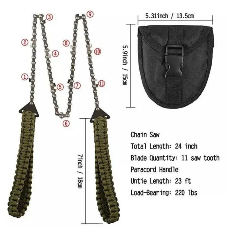 27 Inch 11 Teeth Pocket Chainsaw With Paracord Handle Hand Chain Saw Outdoor Emergency Survival Gear For Camping Hiking