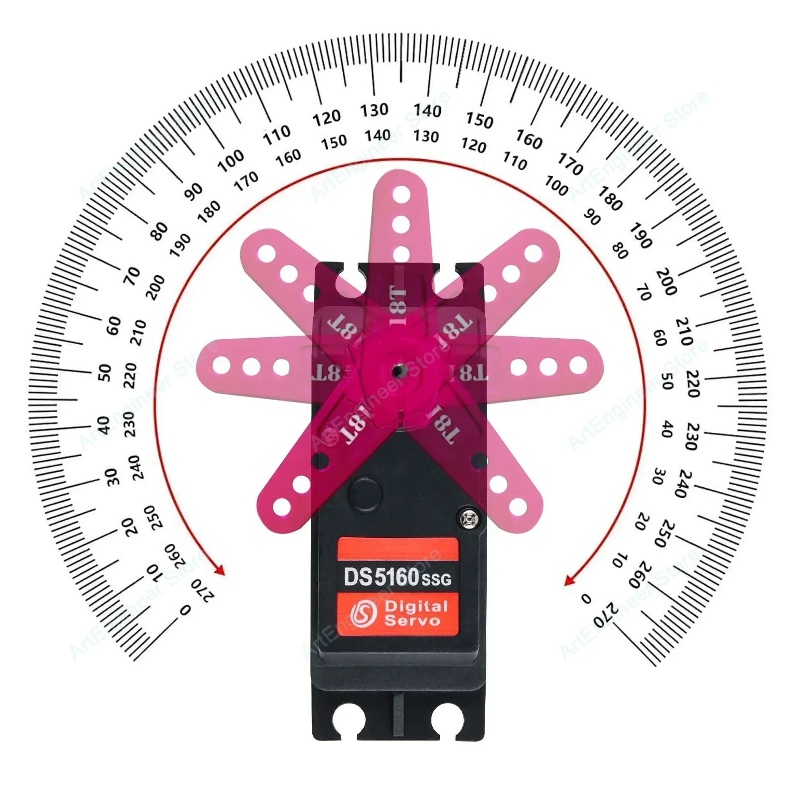 HV DS5160 60KG 디지털 서보 180 270 학위 고속 메탈 기어 방수 IP67, RC 로봇 자동차 용 18T 라운드 금속 경적 포함