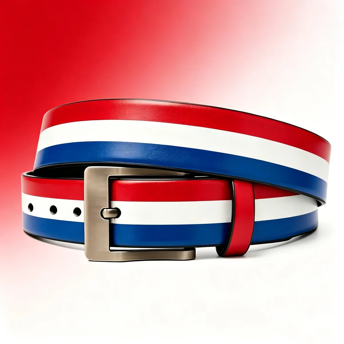 

Red, White, and Blue Color-Blocked Striped Print Belt, Unisex, with Adjustable Pin Buckle, Perfect for Jeans, Casual Wear, and Street Fashion, Decorative Accessory for Jeans and Dresses, Versatile for Commuting and Casual Outfits