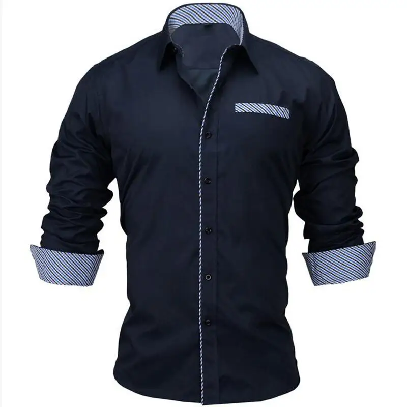 VISADA JAUNA 2022 Men‘s Shirt Male Clothing Fit 100% Cotton Solid fashion Long Sleeve Shirt Men US 2XL Camisa Masculin N5021