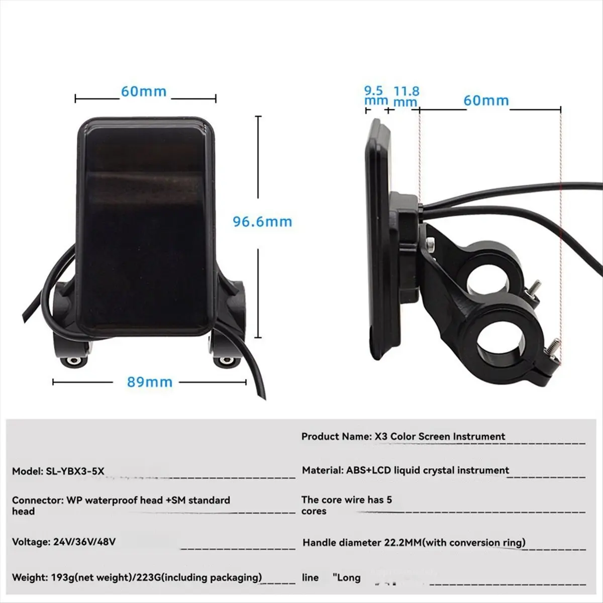 《Factory Direct》Electric Bike Intelligent Display X3 24V 36V 48V Colorful LCD Display 5pin SM Connection Plug