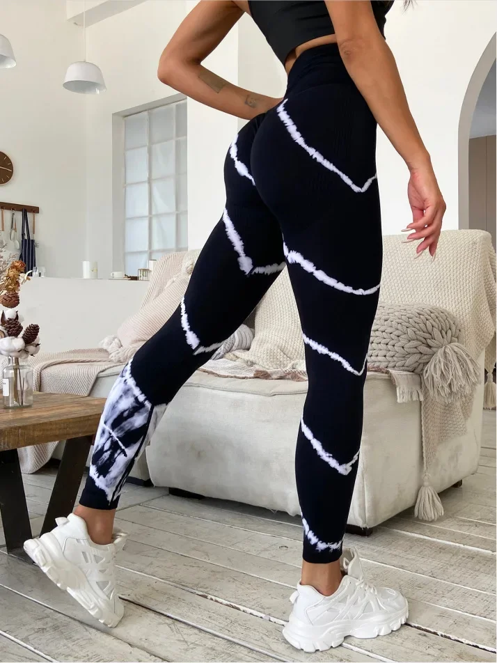 Leggings Tie dye sin costuras para mujer, mallas de cintura alta para Yoga, gimnasio, entrenamiento, realce de glúteos, pantalones deportivos para trotar