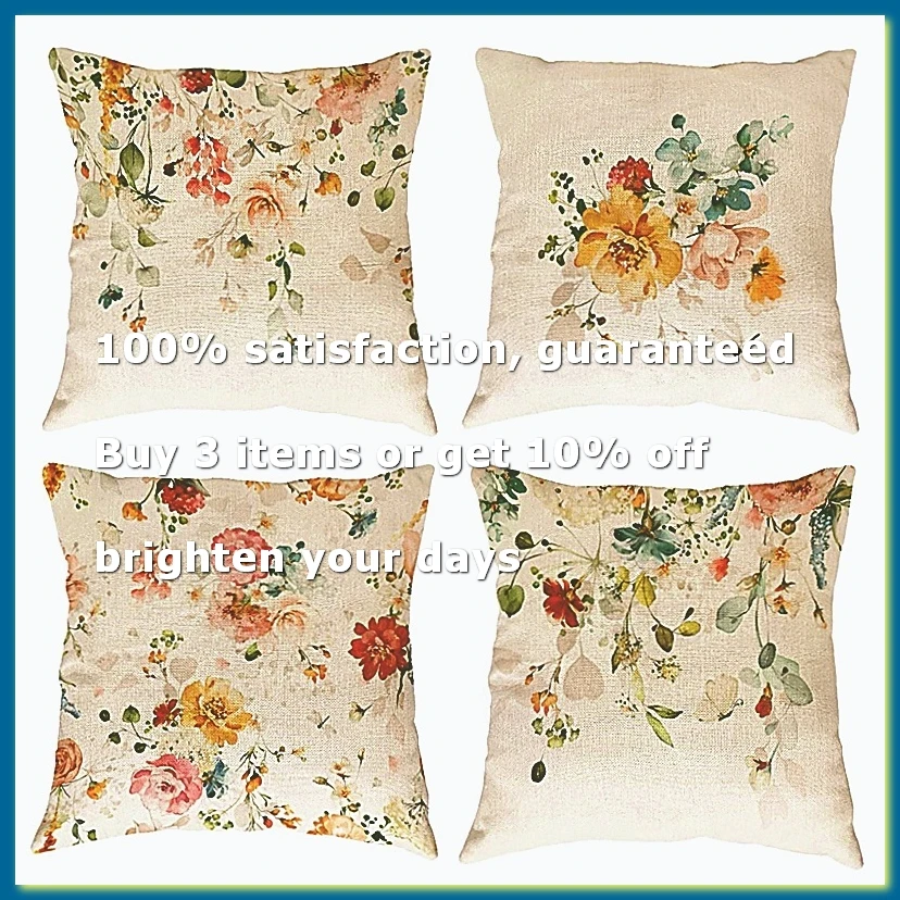 ●Spring Pillow Covers 18X18 Set Of 4 Farmhouse Throw Pillow Spring Decorations Floral Cushion Case for Home Decor-ABFB