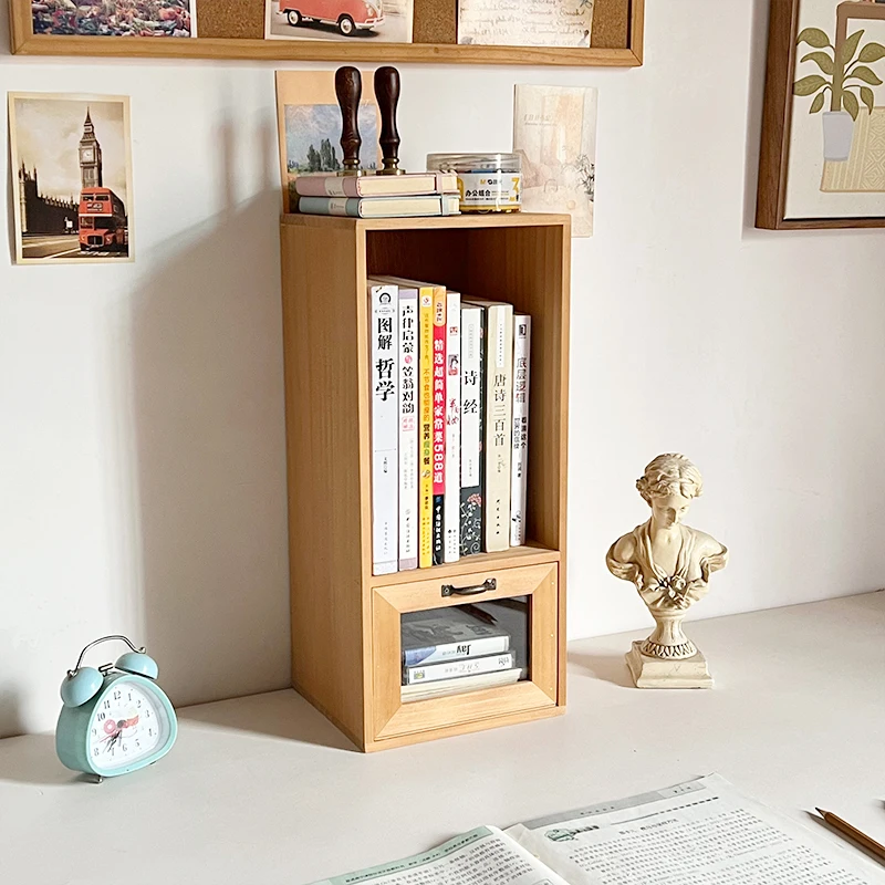 

‌Compact Single Drawer Book Stand,Planner Notebook Storage Solution,Desktop Organization Box,Vintage Style Wooden Display Tray‌