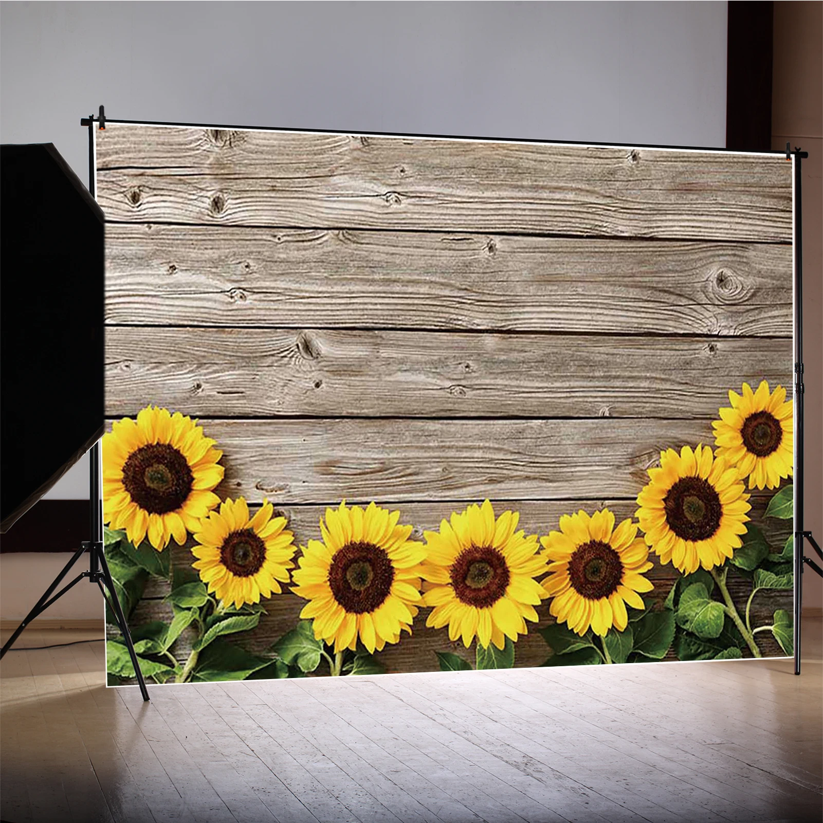 MOON.QG ひまわりブラウンボード背景写真撮影板木製パーティー装飾 Photozone 背景ベビーフォトスタジオ小道具