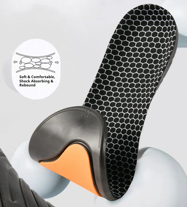 Schwarze orthopädische Einlegesohlen mit Fußgewölbestütze, stoßdämpfende Sporteinlagen, atmungsaktive, geruchsneutrale Schuhpolster, 2 Stück/4 Stück. – Detail 12