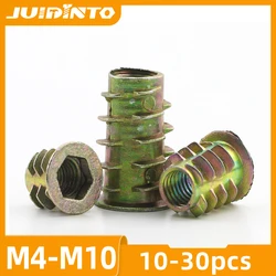 JUIDINTO 10/20/30pcs 스레드 삽입 너트 나무 노란색 아연 M4 M5 M6 M8 M10 플랜지 육각 드라이브 헤드 가구 너트 커넥터