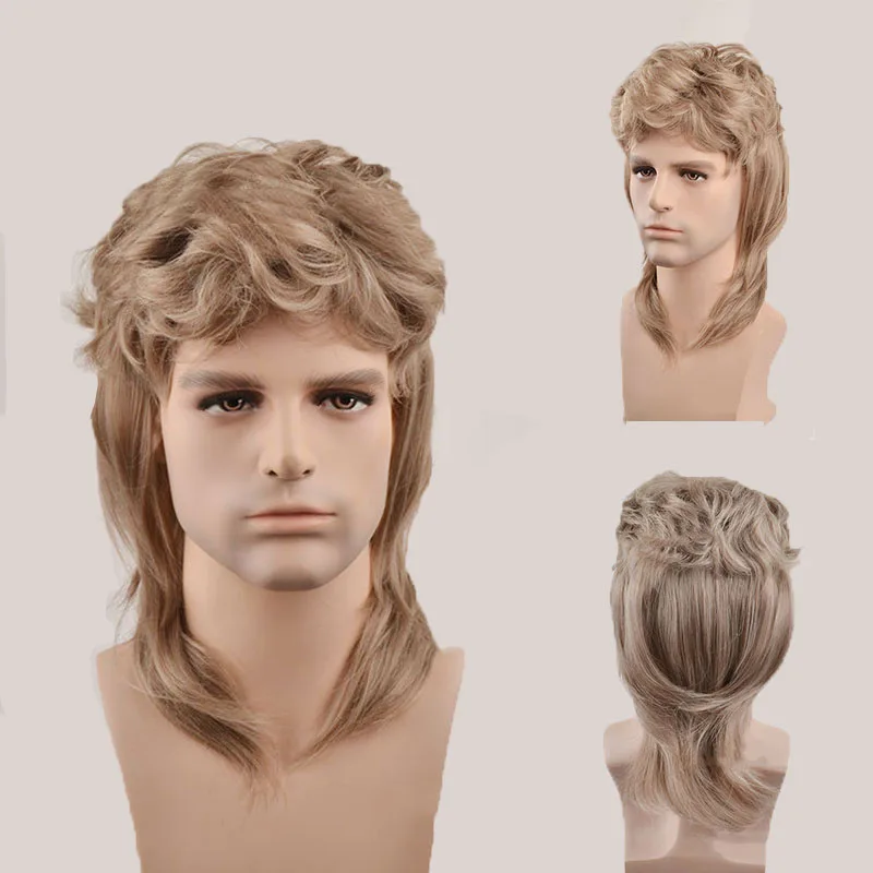 Blonde Wigs Synthetic Hair Men's Wig Brown Wigs for Men Heat Resistant Fiber Retro Rock Party Cosplay Wig