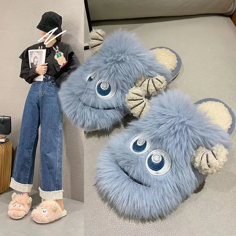 

Новая осенне-зимняя коллекция: женские хлопковые тапочки на толстой подошве и бархатной отделке для домашней и уличной одежды, милый дизайн монстра.