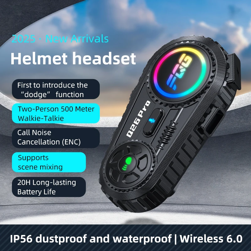 Q26 Pro دراجة نارية سماعة خوذة بلوتوث V6.0 الحد من الضوضاء 500 متر 2-Way الاتصال الداخلي "دودج" ميزة مقاوم للماء الرد التلقائي Mp3 #6