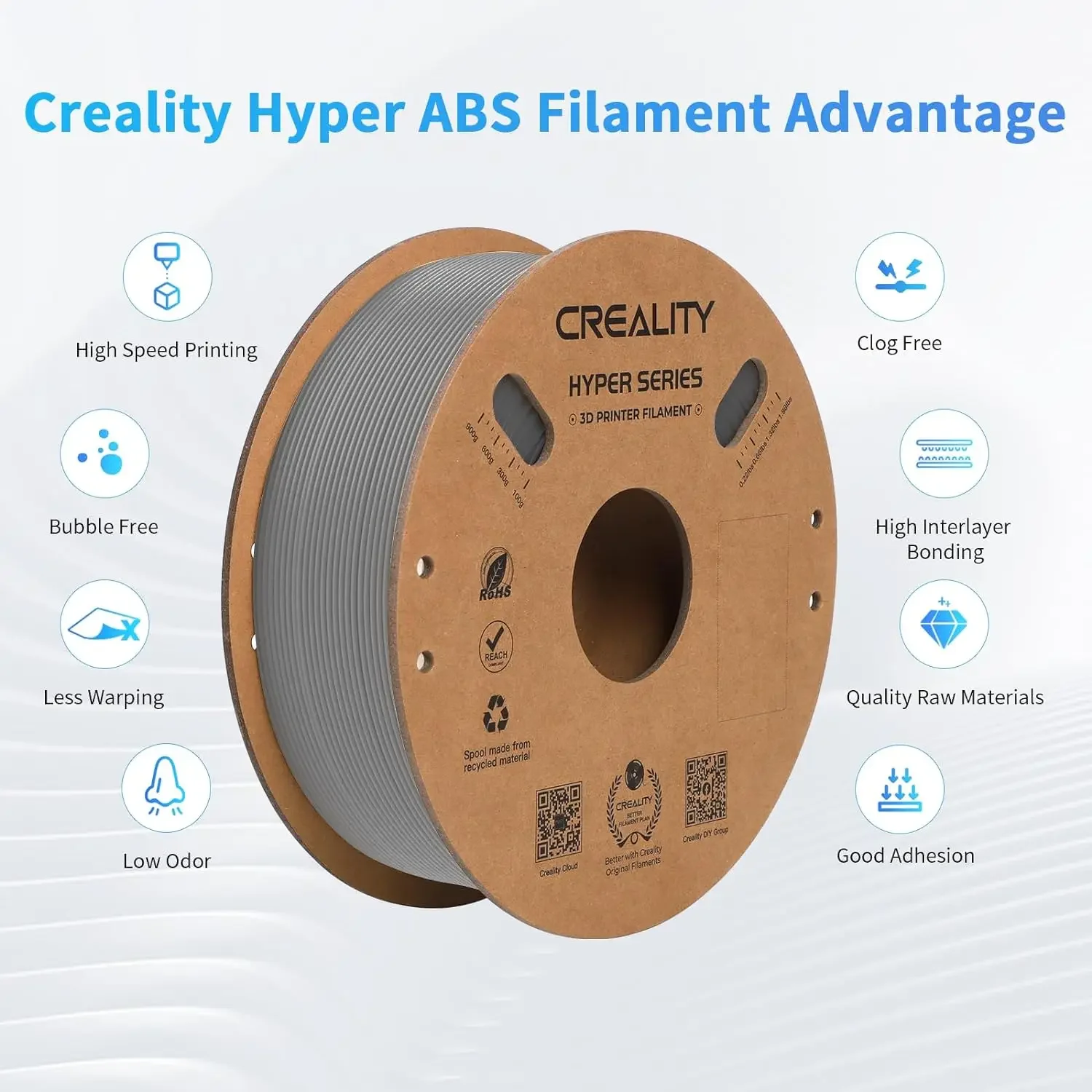 

Creality Hyper ABS Filament 1.75mm High-Speed Compatible Open Printing 1kg Spool Universal Fit for Most 3D Printers