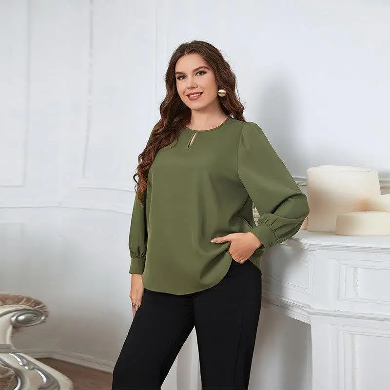 

Large Size Women's Crew Ne Long Sve irt Loose Fit OL Sle Commute Wind Dstring Detail Regular Length Pure Color