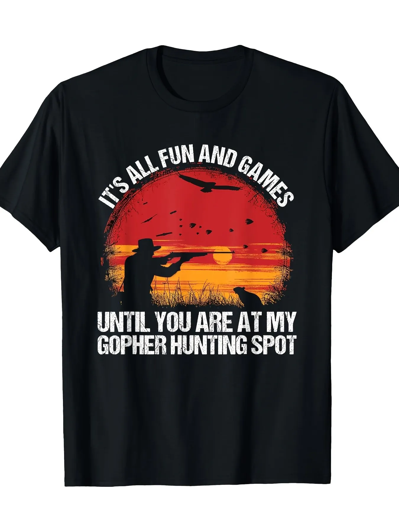 Damska koszulka z grafiką łowienia gopherów, zabawny wzór, 100% bawełna, krótki rękaw, krój casual, możliwość prania w pralce, czarna.