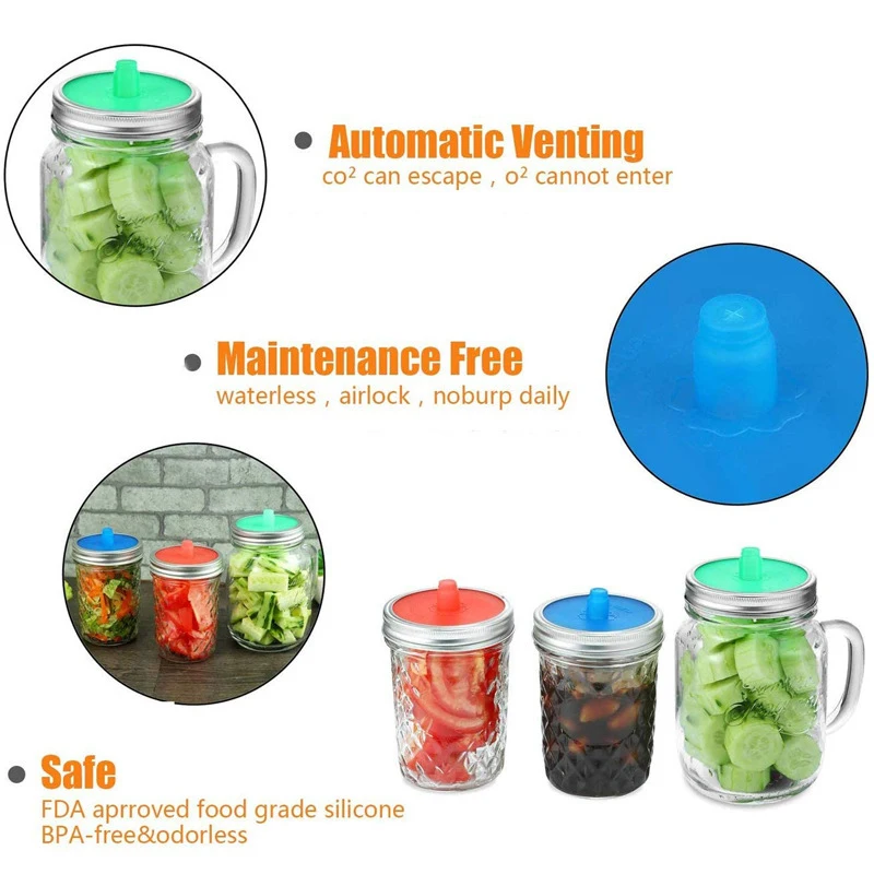 Glass Jar Silicone Cover Waterless Fermenting Airlock Lids Covers For Wide Mouth Mason Jar Jar Sealed Lid Kitchen Supplies