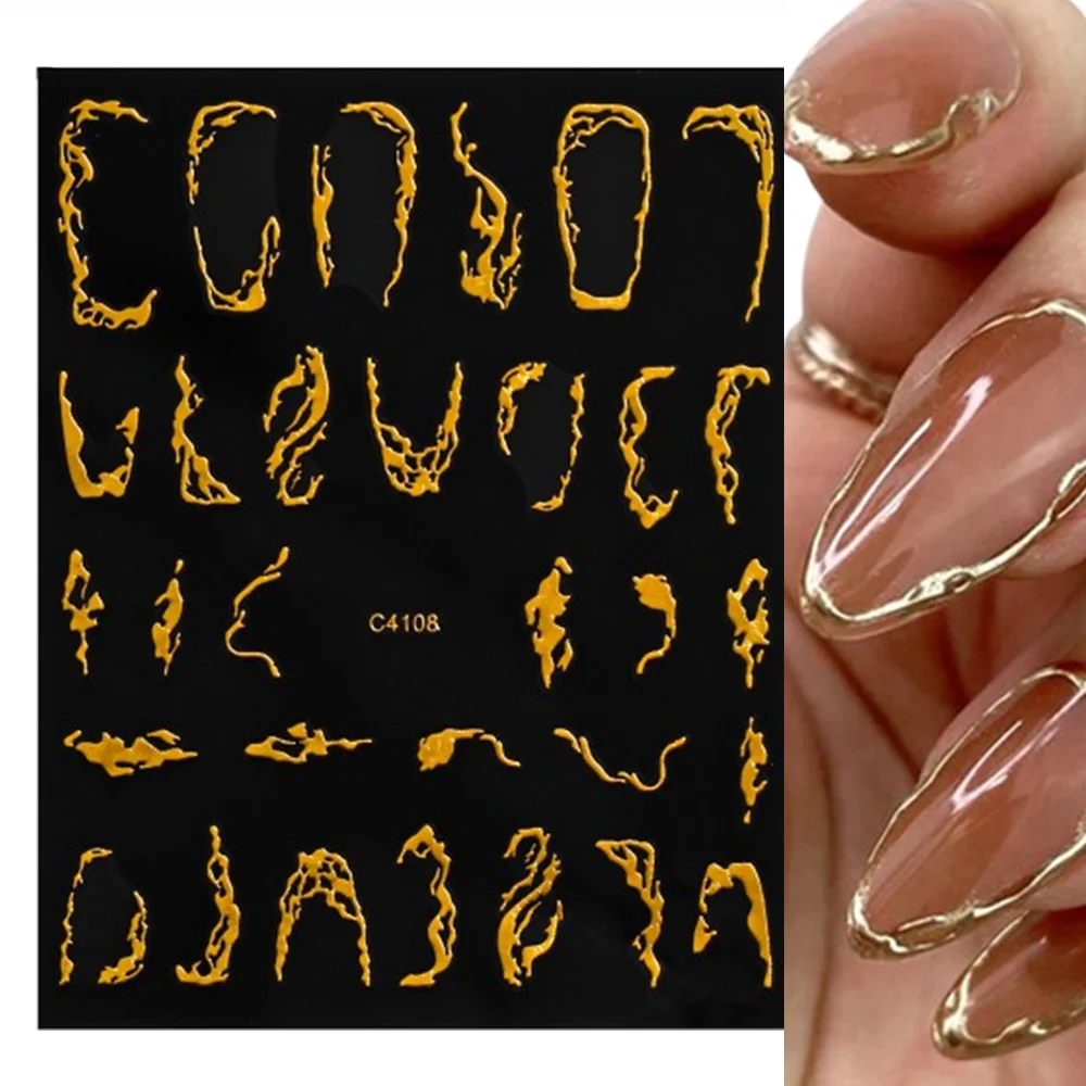 1 stks 3D metalen lijn/frame nail art stickers laser goud/zilver onregelmatige streep/curve/wijnstok zelfklevende slider manicure stickers *&