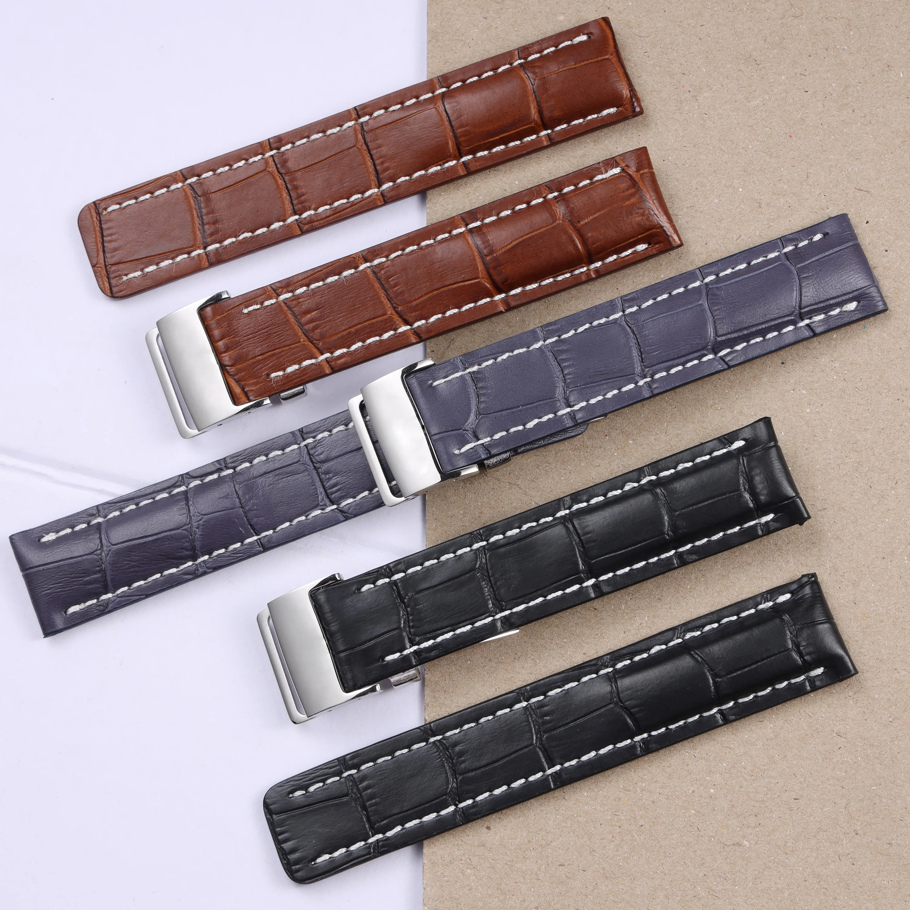 

20mm 22mm 24mm black blue brown genuine leather watchband for Breitling Super Ocean Avenger watch strap wrist bracelet Men Women