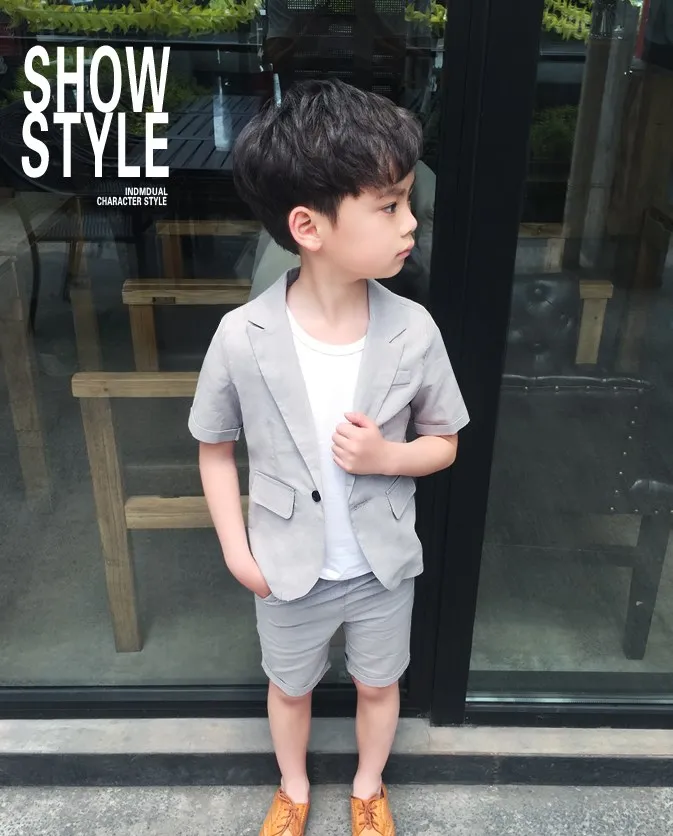 2022 Boys Summer Cool Suit Baby Kids Blazer Jacket+Short 2Pcs Photograph Set Children Wedding Performance Dress Ceremony Costume