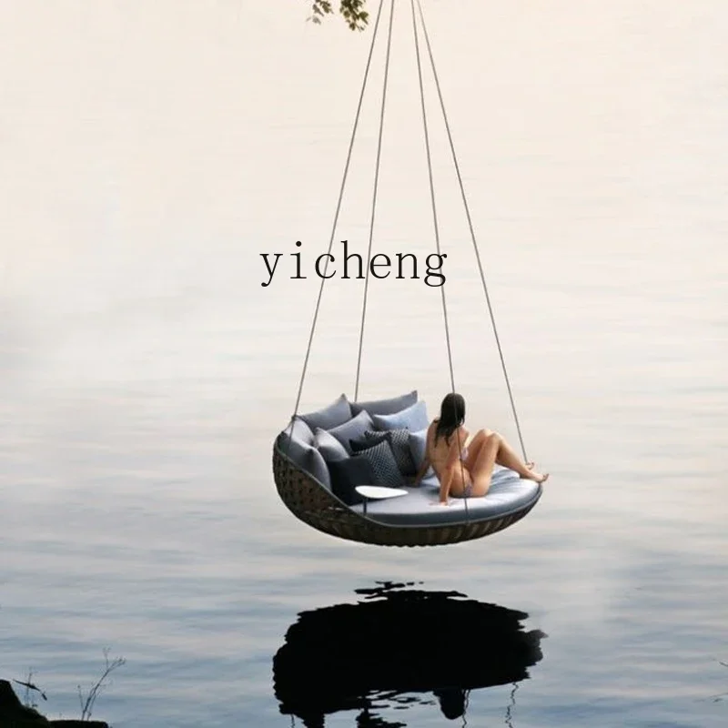 

TQH single double leisure creative rattan swing outdoor rattan chair terrace Internet celebrity hanging lazy rocking chair