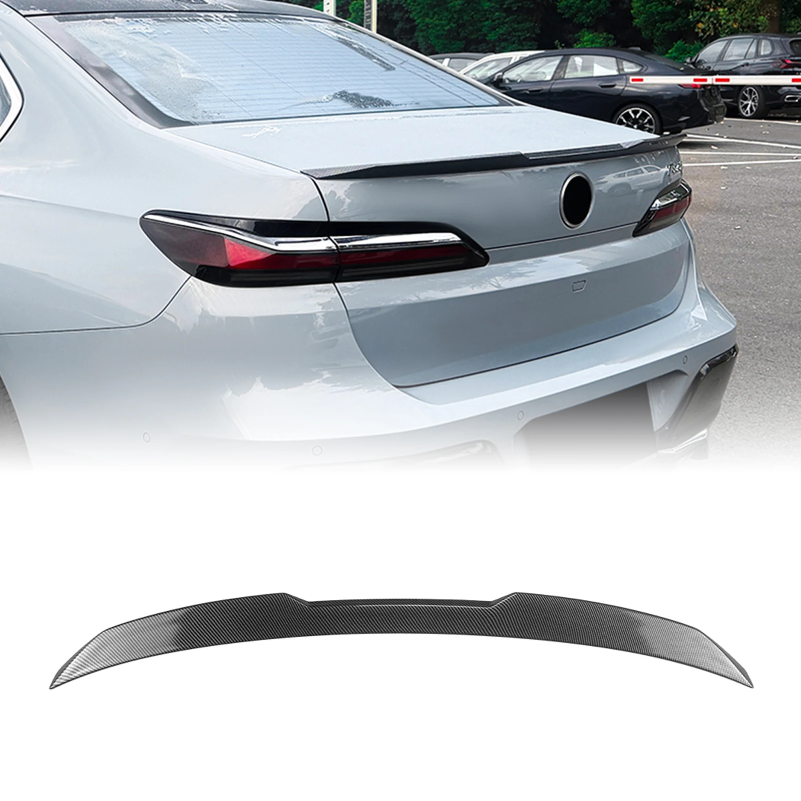 

Trunk Lid Tail Tailgate Splitter Carbon Fiber Look/Gloss Black Rear Spoiler Wing Lip For 2023+ BMW 7 Series i7 G70 G73