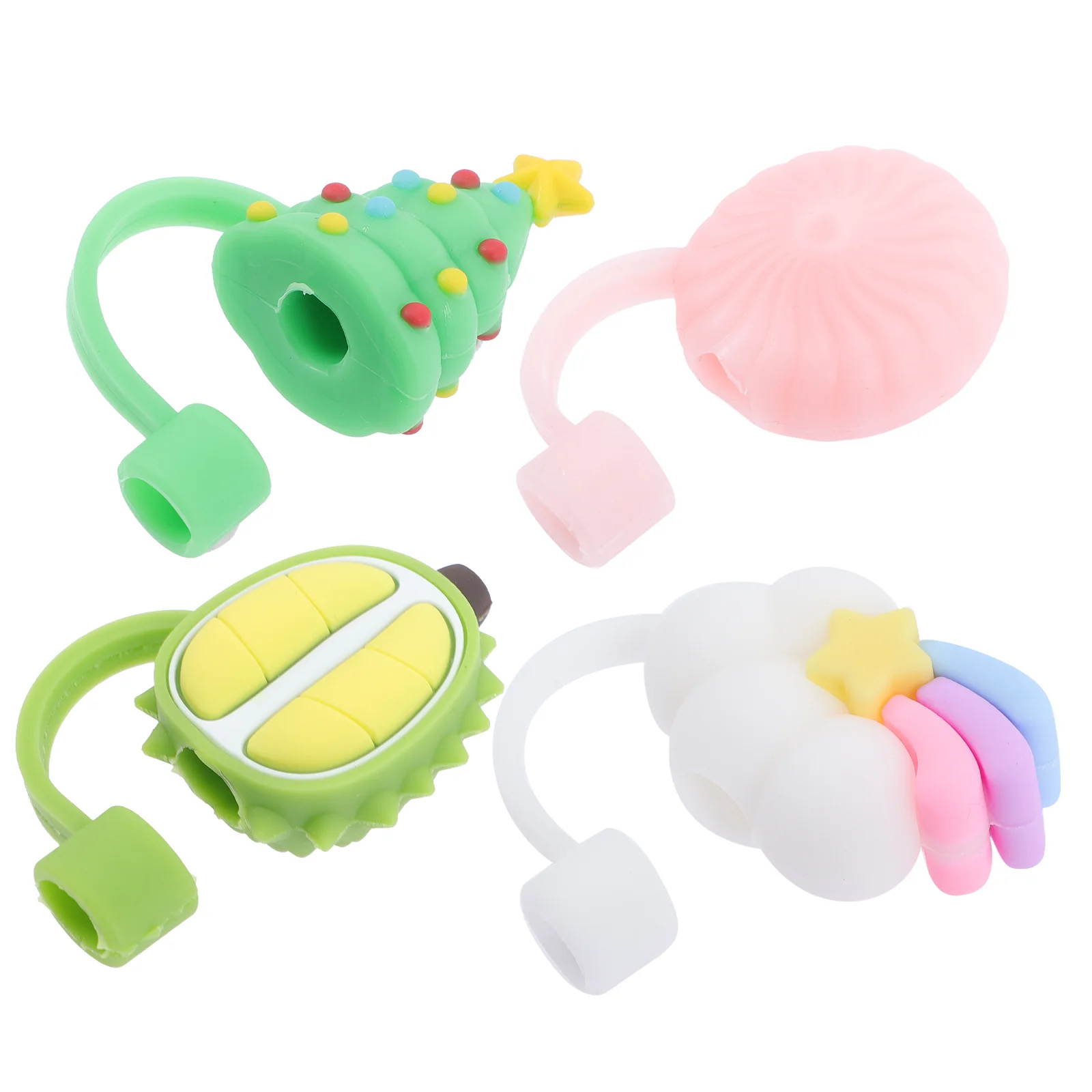 

4 Pcs Dust Cap Straw Reusable Silicone Dust-proof Caps Covers for Straws Cartoon