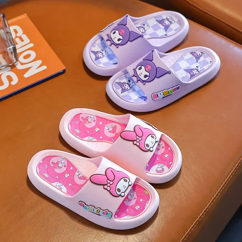 Kawaii Sanrio Kuromi Kids Slippers Cinnamoroll Melody Hello Kitty Cute Anime Cartoon Boys Girls Home Shoes Sandals Gift for Girl