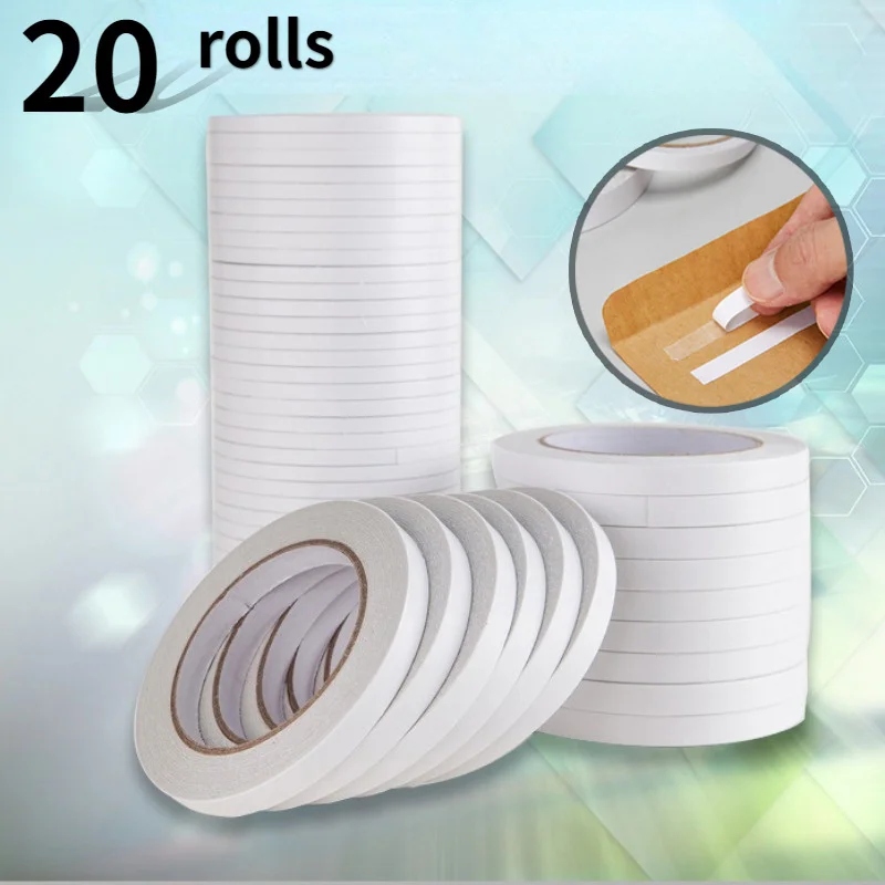 20 Rolls Strong Double Sided Tape 5mm*4.5M Slim Adhesive Tape for Scrapbooking Arts Crafts Office School Gift Card DIY