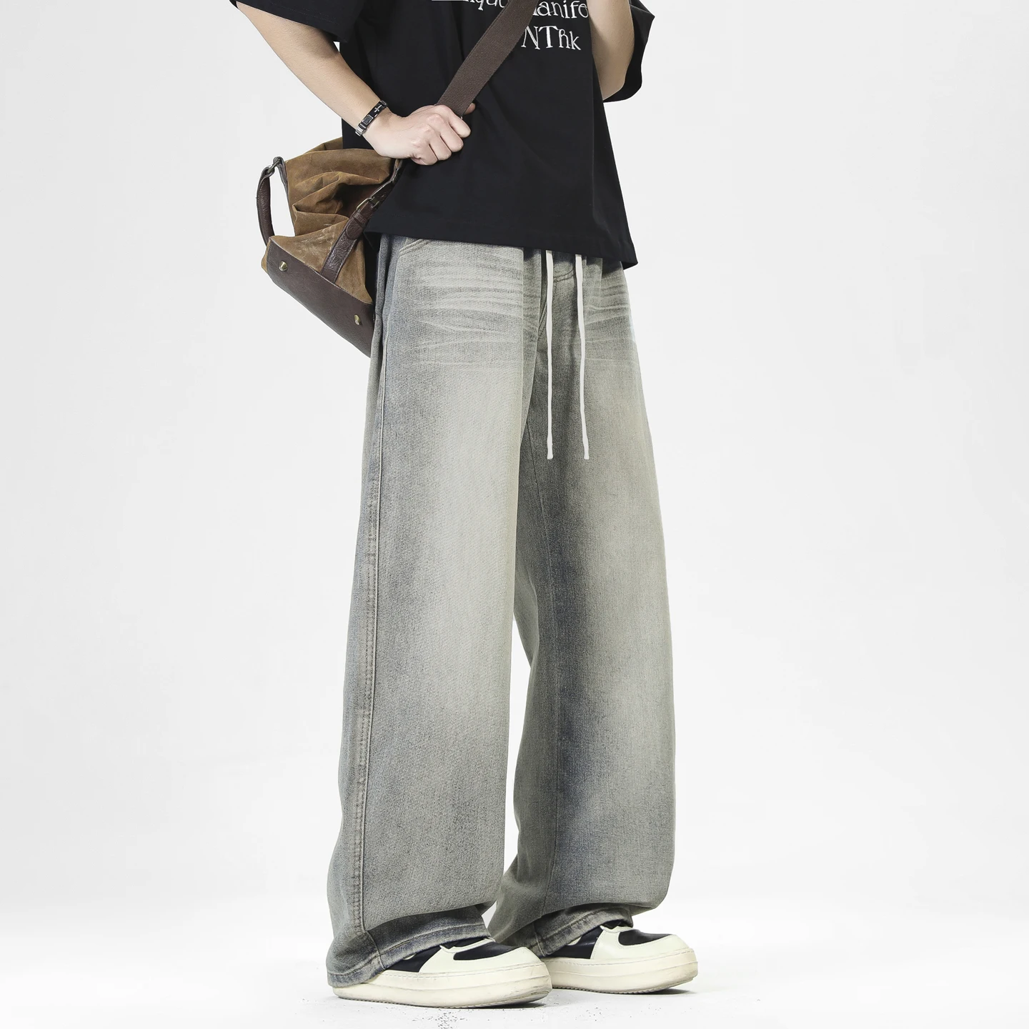 American Style Men's Denim Pants Washing Fashion Loose Men's Straight Trousers Casual Wide Leg Jeans New Summer
