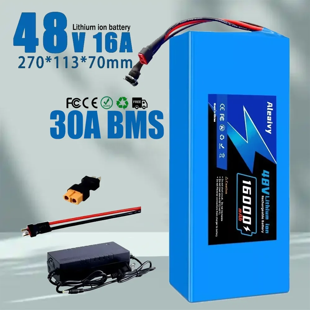 

Aleaivy 48V 16Ah Ebike Battery 30A BMS 350W 500W 750W 1000W Motor 18650 Cell Lithium Pack For E Bike Bicycle Electric Scooter
