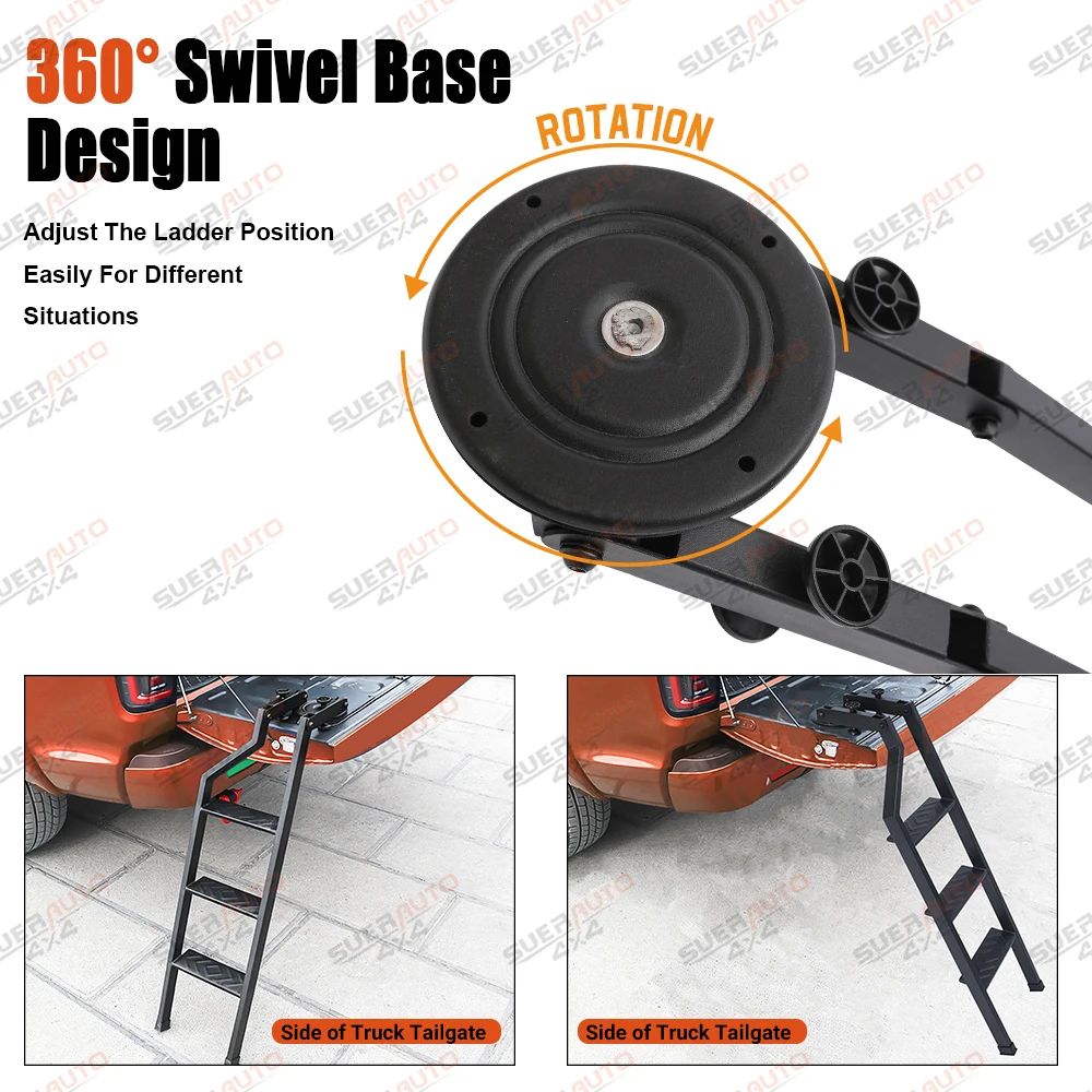 Tailgate Ladder For Ford Ranger T6 T7 T8 2012-2022 Wildtrak XL XLT Foldable 360° Swivel Truck Bed Access Ladder Pickup Rear Step