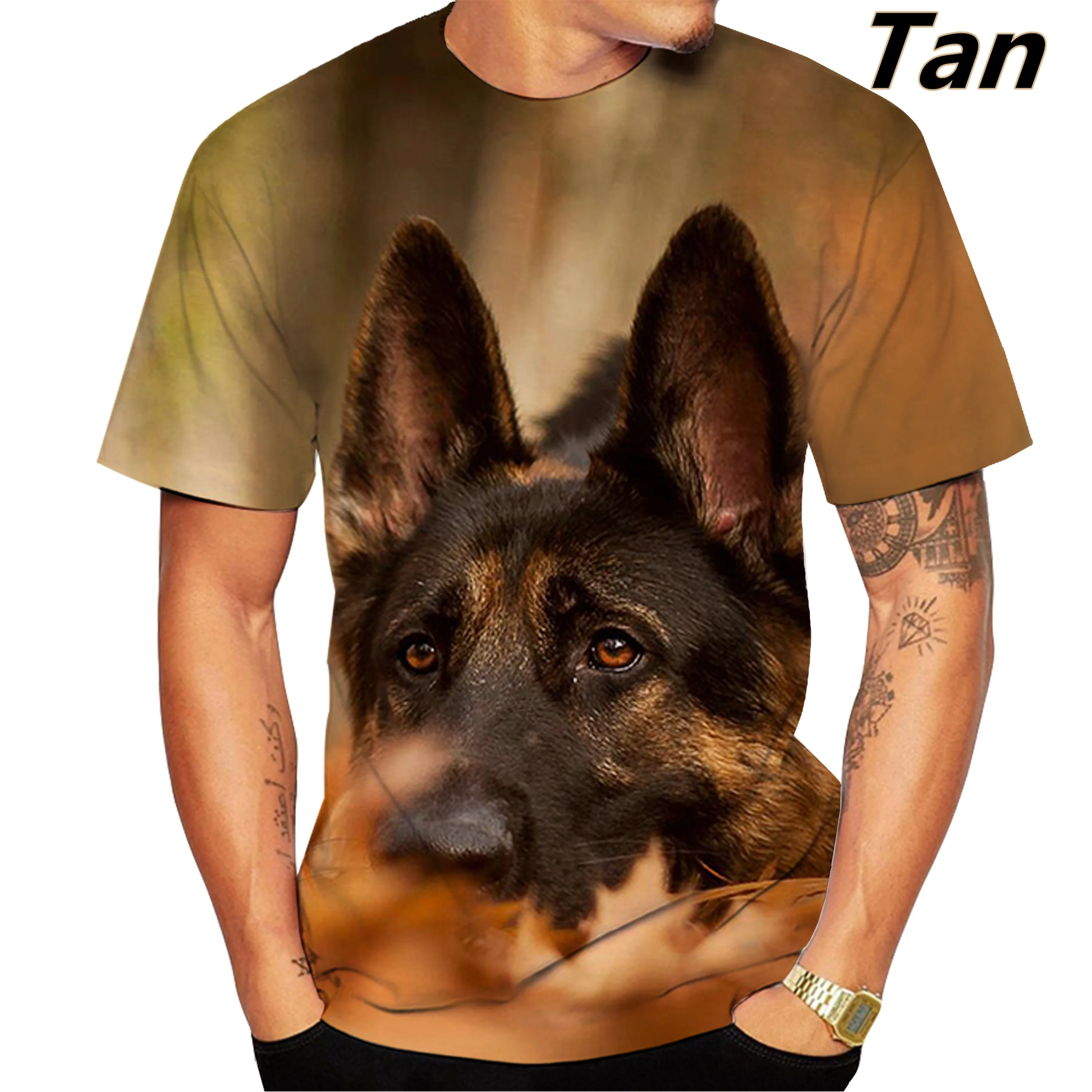 2022 Men\'s Summer T-shirt Fitness Short Sleeve Cute 3D Dog German Shepherd Dog Pattern