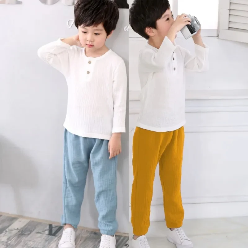 Children Boy Girl Clothes Set for Party Long Sleeve Infant Baby Shirts Loose Pant Toddler Kids 1-6Y Spring Summer Muslin Clothes