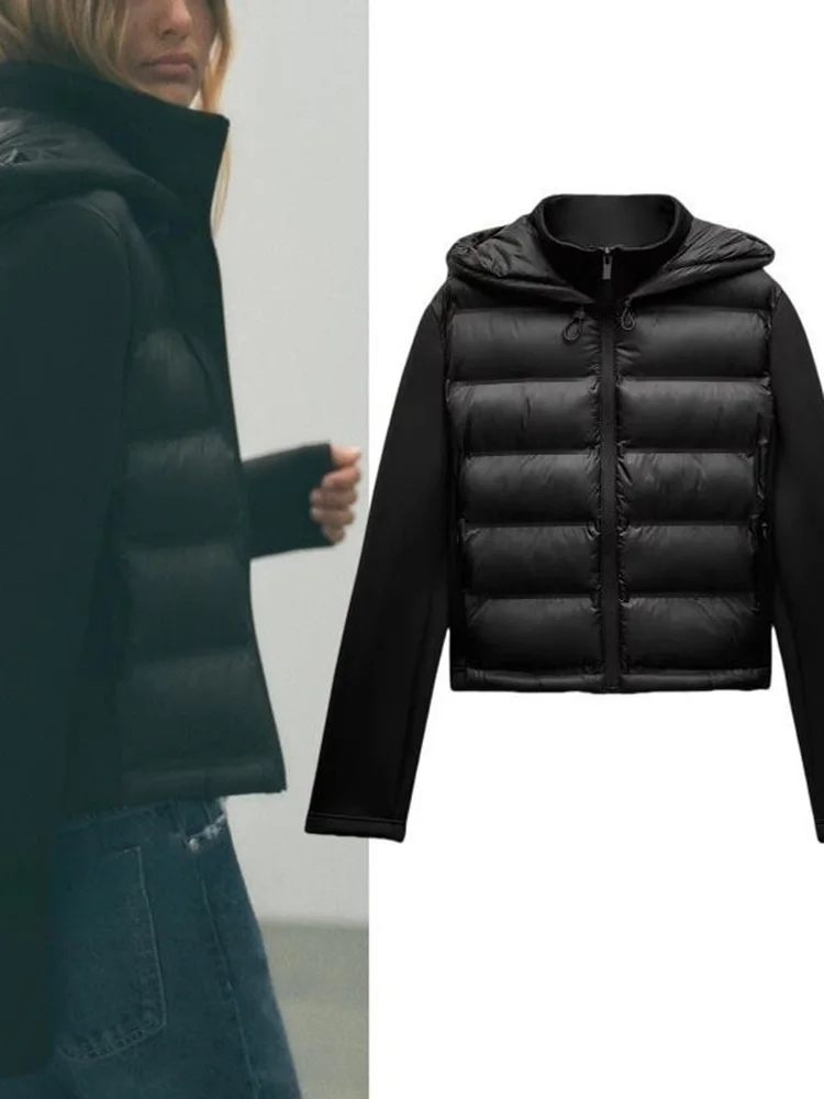 

Модная женская куртка на осень-зиму с длинным рукавом, капюшоном, приталенного кроя, теплая, хлопковая, на молнии, укороченная модель