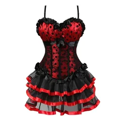 Vestido espartilho vitoriano para mulheres, Bustiers burlescos com saia tutu, Traje Rave, Roupas Halloween