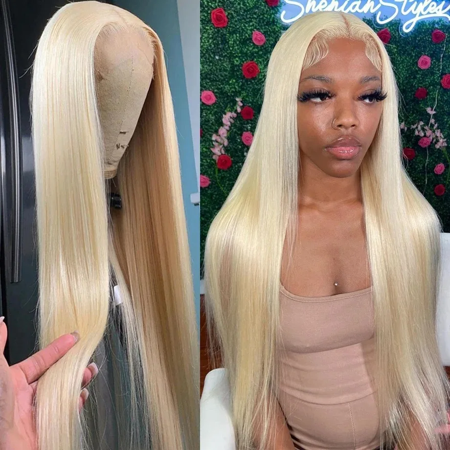 613 Honey Blonde Bone Straight Remy Wigs 13x4 HD Transparent Lace Frontal Human Hair  Brazilian 40 Inches 250 Density For Women