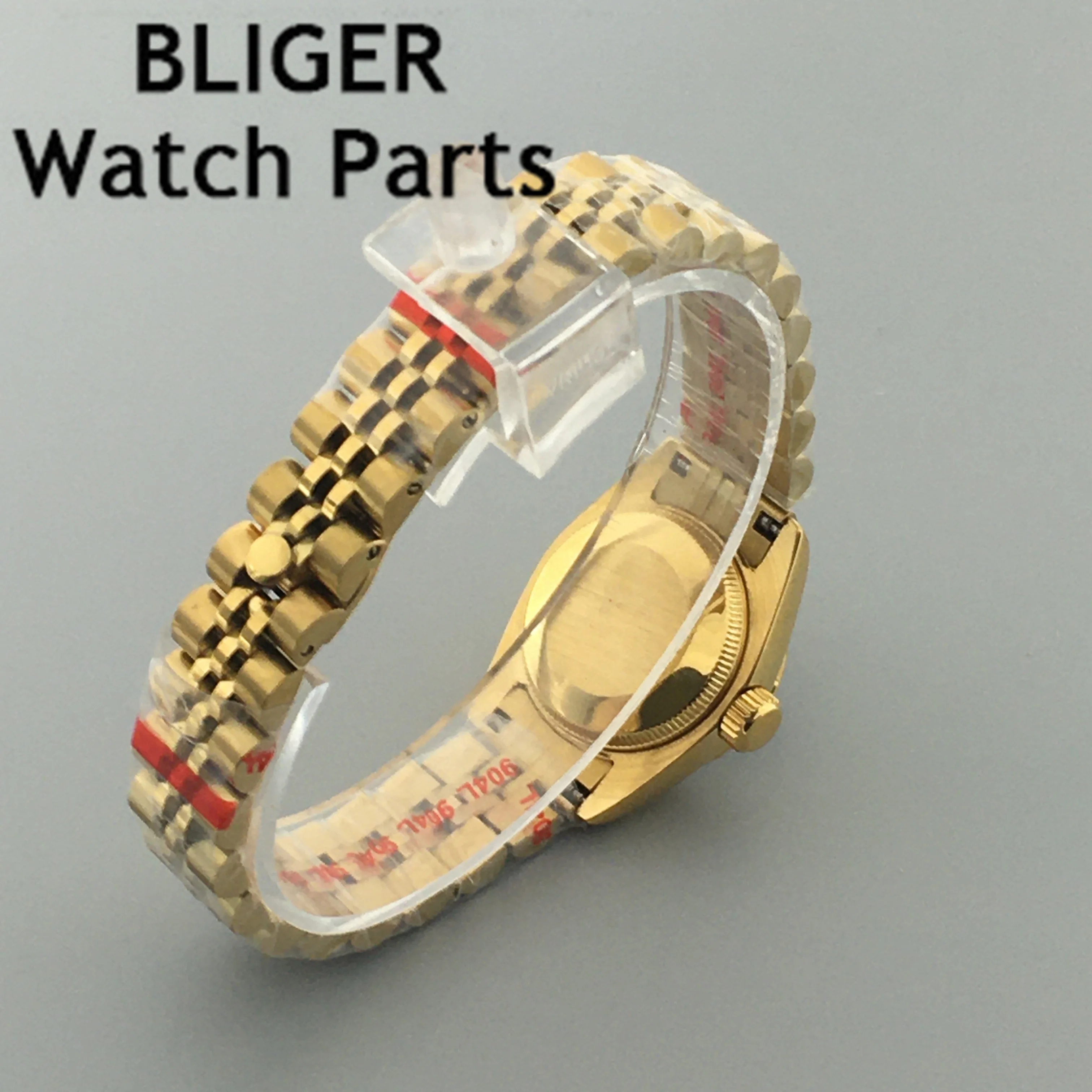 BLIGER 26mmNH05A Automatic Women Watch Sapphire Glass Two Tone Rose Gold Red Green Dial Diamond Index Steel Bracelet