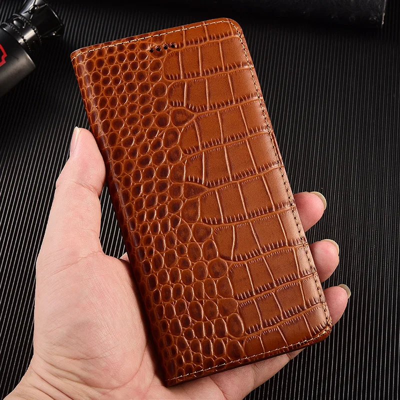 Étui à rabat pour OPPO Realme GT 7 GT7 Pro, couverture magnétique en cuir véritable, peau de vache de luxe, motif Crocodile, poche pour cartes, étui portefeuille