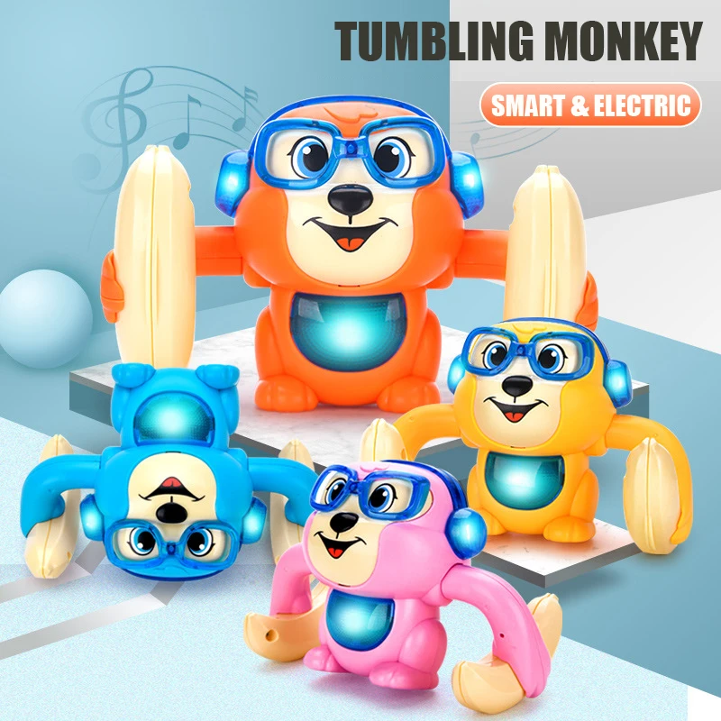 Electric Baby Toys Tumbling Rolling Monkey Light Music Puzzle Voice Control Cartoon Kids Toys Early Educational Toys Infant Gift