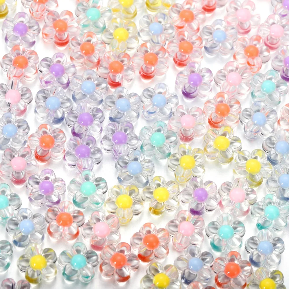 

50pcs/Lot Colorful Transparent Acrylic Flower Beads Spacer Loose Beads for DIY Bracelet Necklace Jewelry Making Accessories