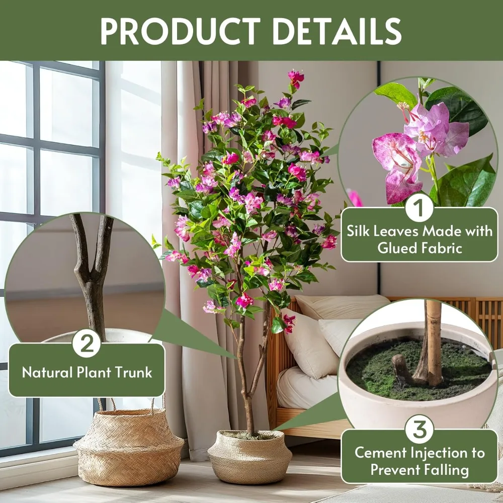 شجرة Bougainvillea الاصطناعية طويلة القامة بوعاء أشجار Bougainvillea وهمية للأماكن الخارجية والداخلية ذات بوعاء صناعي نابض بالحياة #4